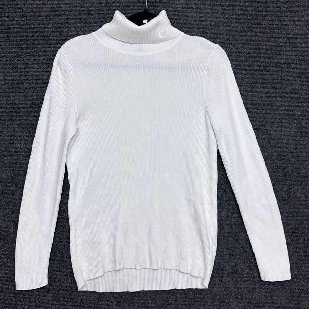 Lauren Ralph Lauren Womens L White Ribbed Long Sleeve Turtleneck Preppy